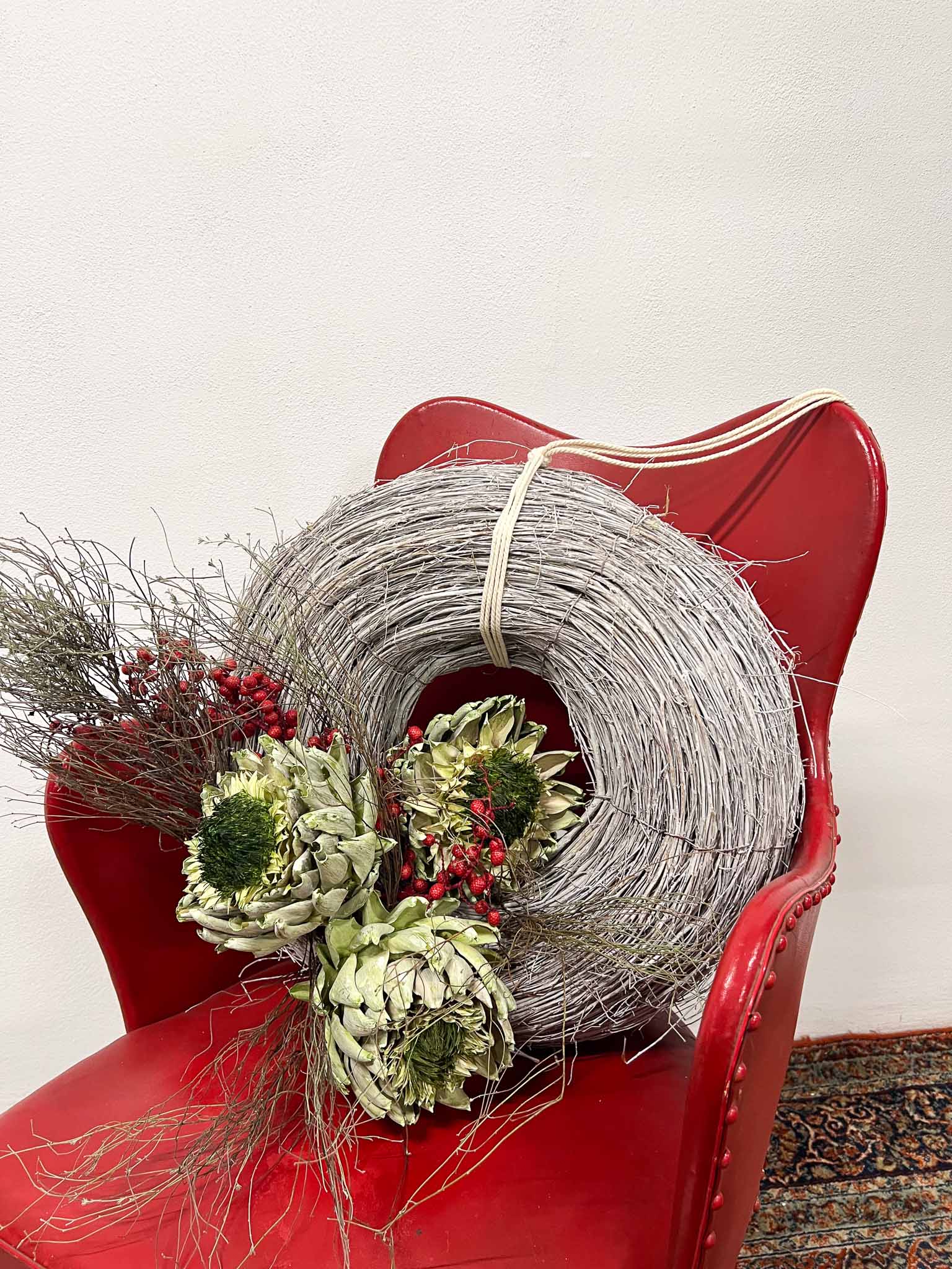 NOOR » Natural snowy decorative hanging Wreath ⌀ 45 cm