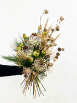 ARTURO » Bouquet di fiori secchi e stabilizzati verdi su tonalità naturali