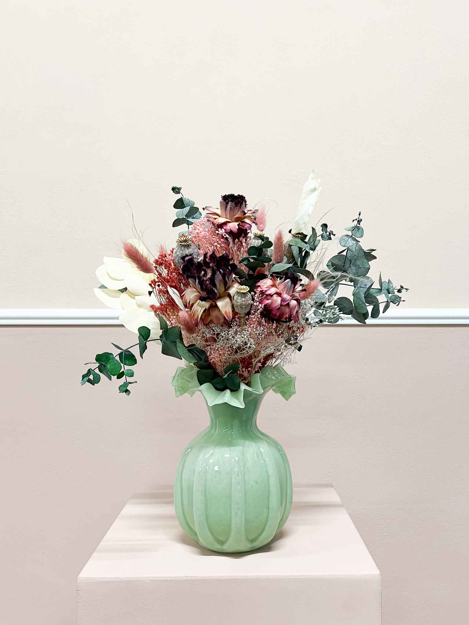 ABA » Bouquet of flowers dried and preserved flowers in pink and green shades