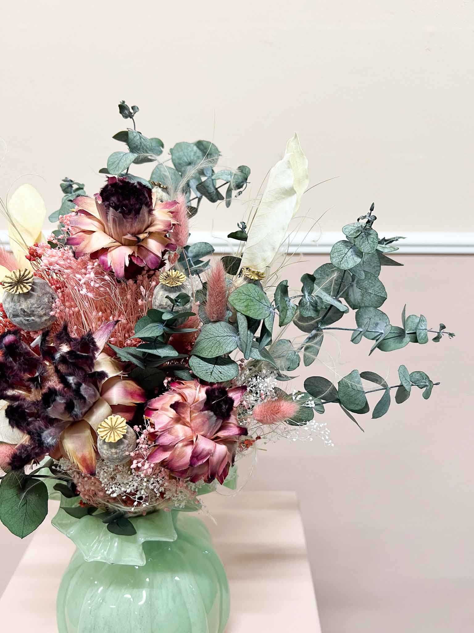 ABA » Bouquet of flowers dried and preserved flowers in pink and green shades