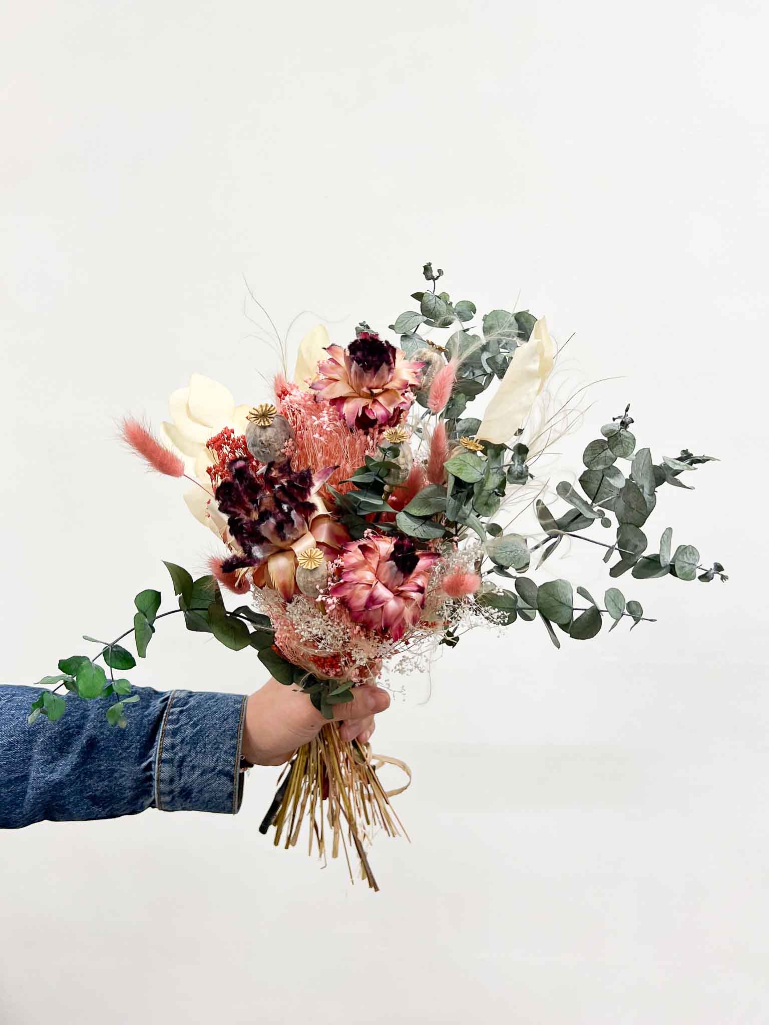 ABA » Bouquet of flowers dried and preserved flowers in pink and green shades