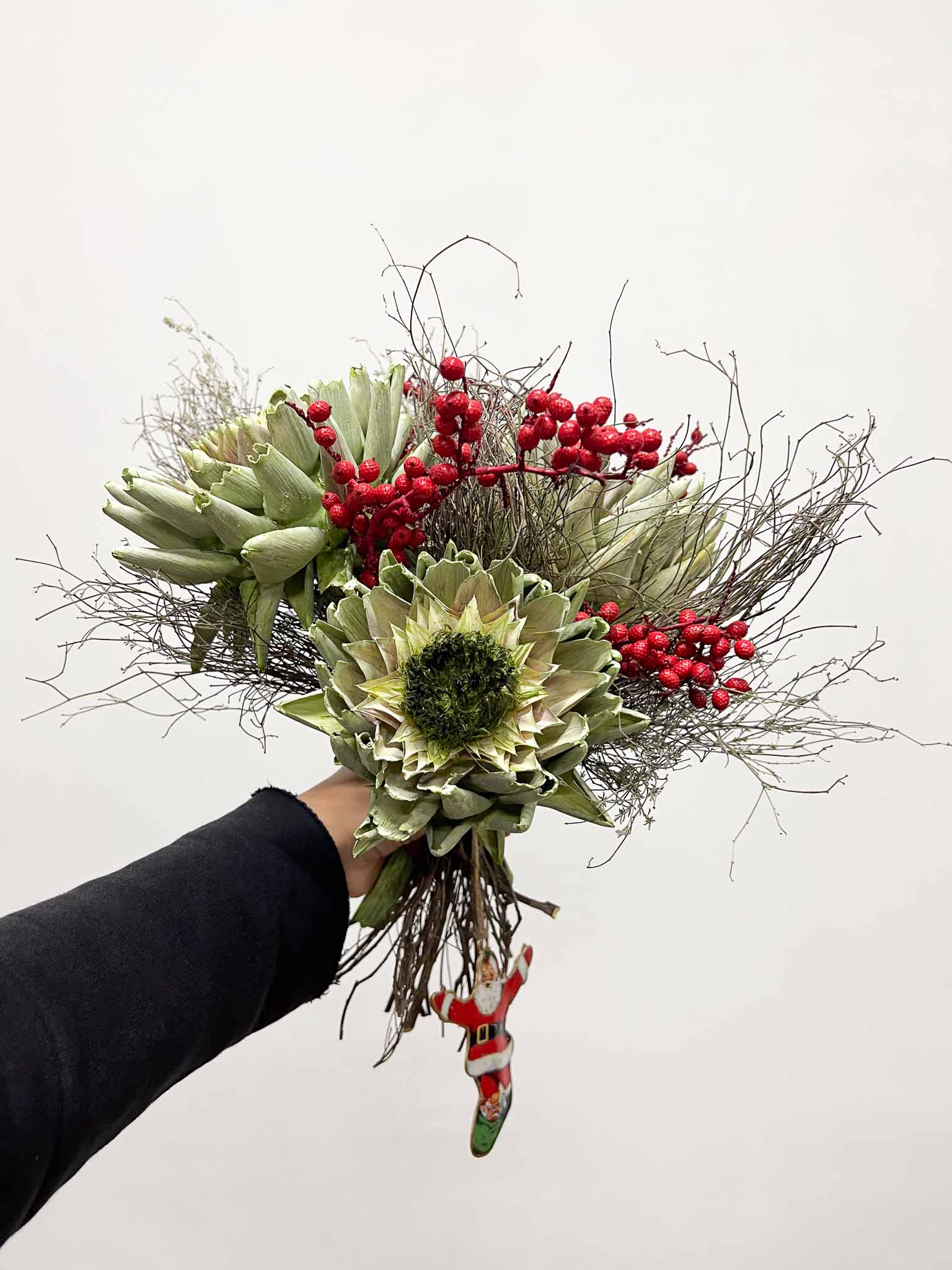 MERRY » Bouquet di fiori secchi verde e rosso con pendaglio