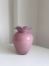 BON BON » Vaso rosa di vetro rosa con bordino celeste H25cm