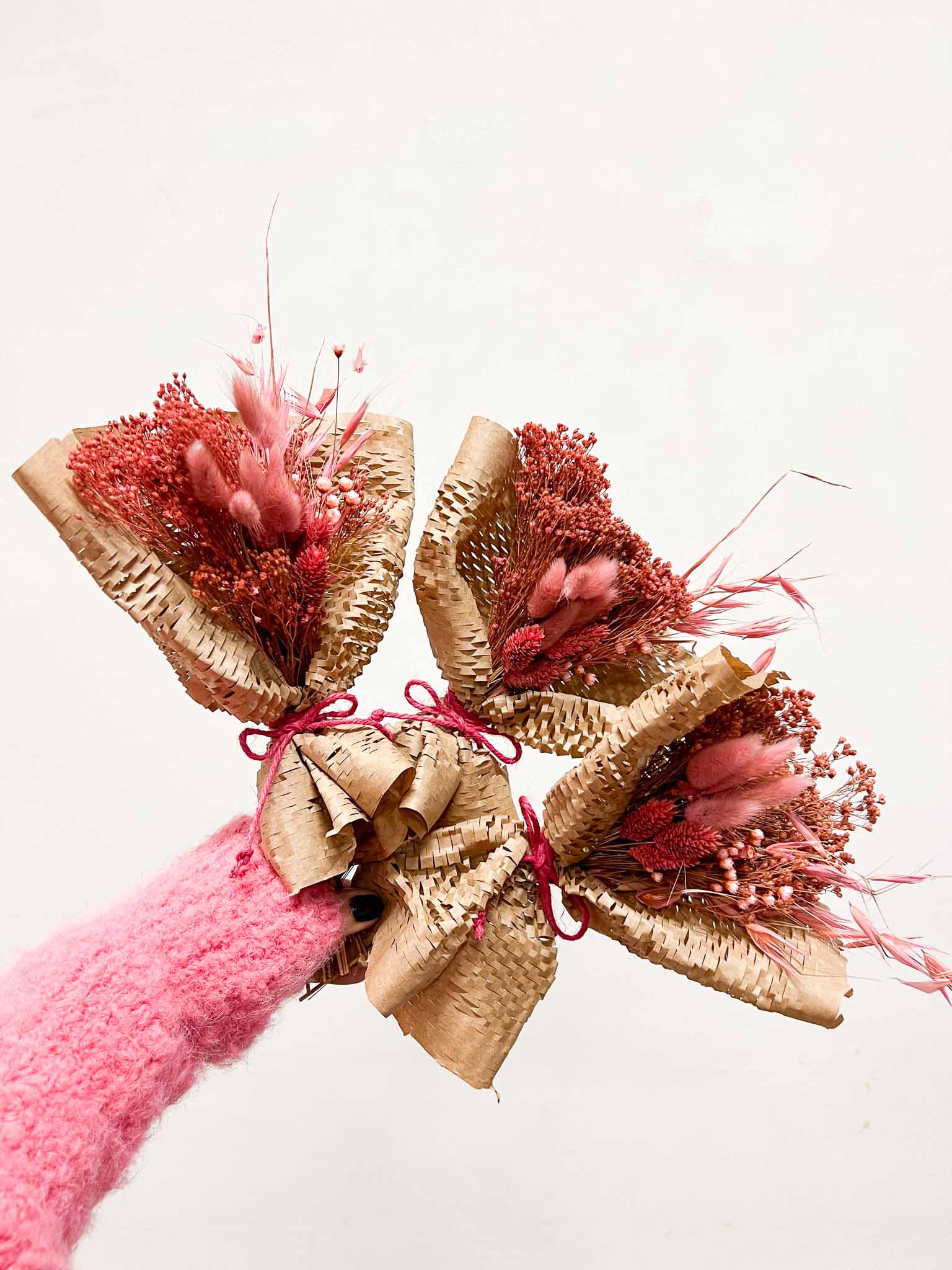 MARTA » 3 mini bouquets of antique pink dried flowers