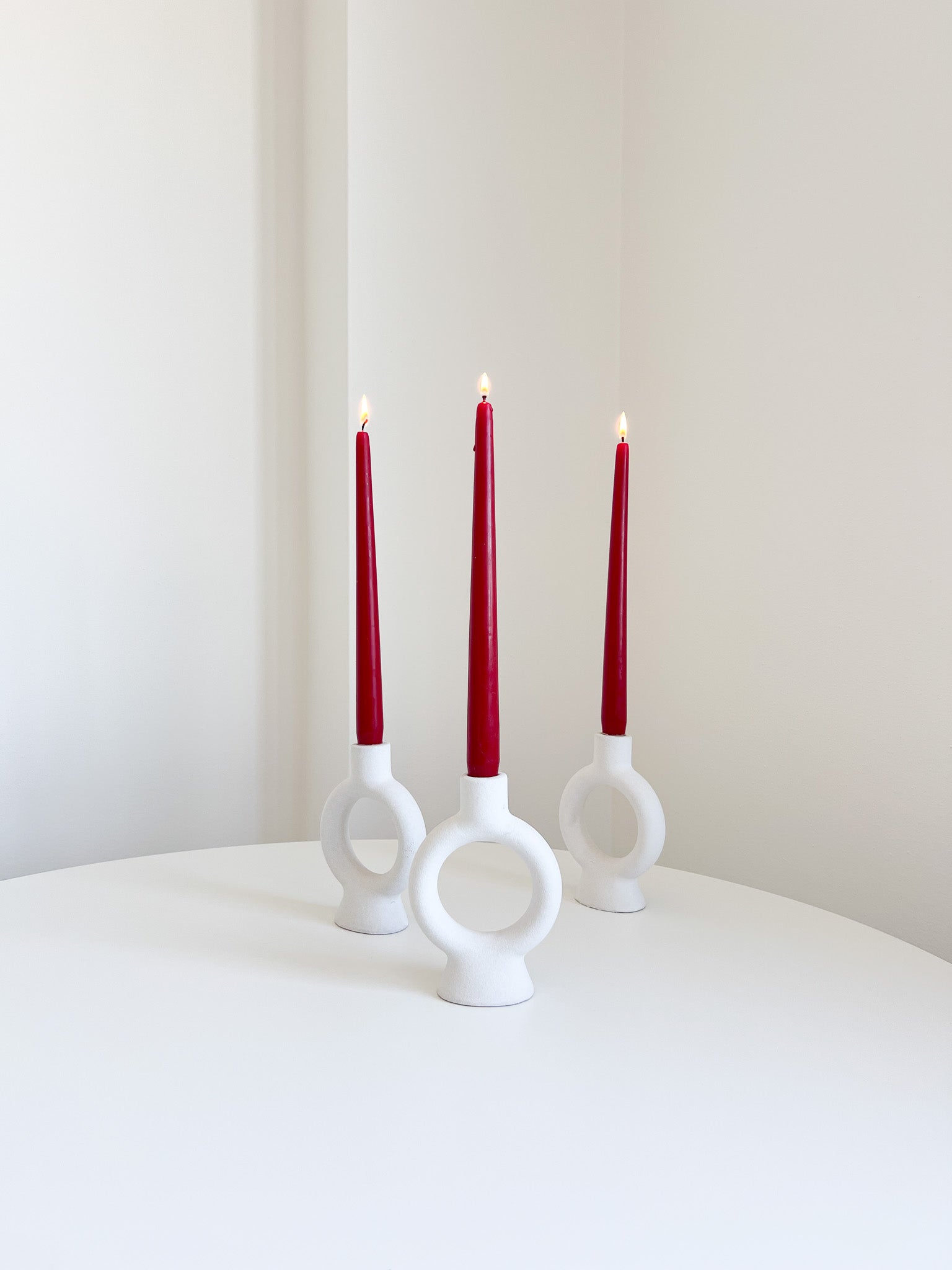 CIRCLE » Porta candela ceramica bianco satinato contemporaneo