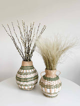 MALIBU » Vaso in fibra naturale bianco e verde