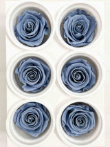 MAFALDA » Box of 6 powder blue Rose standard flowers - 6,5cm diameter