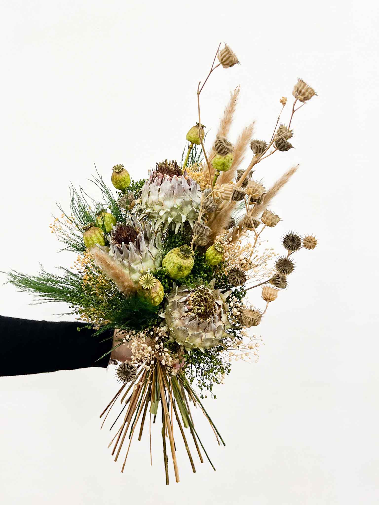 ARTURO » Bouquet di fiori secchi e stabilizzati verdi su tonalità naturali - Bloomoon