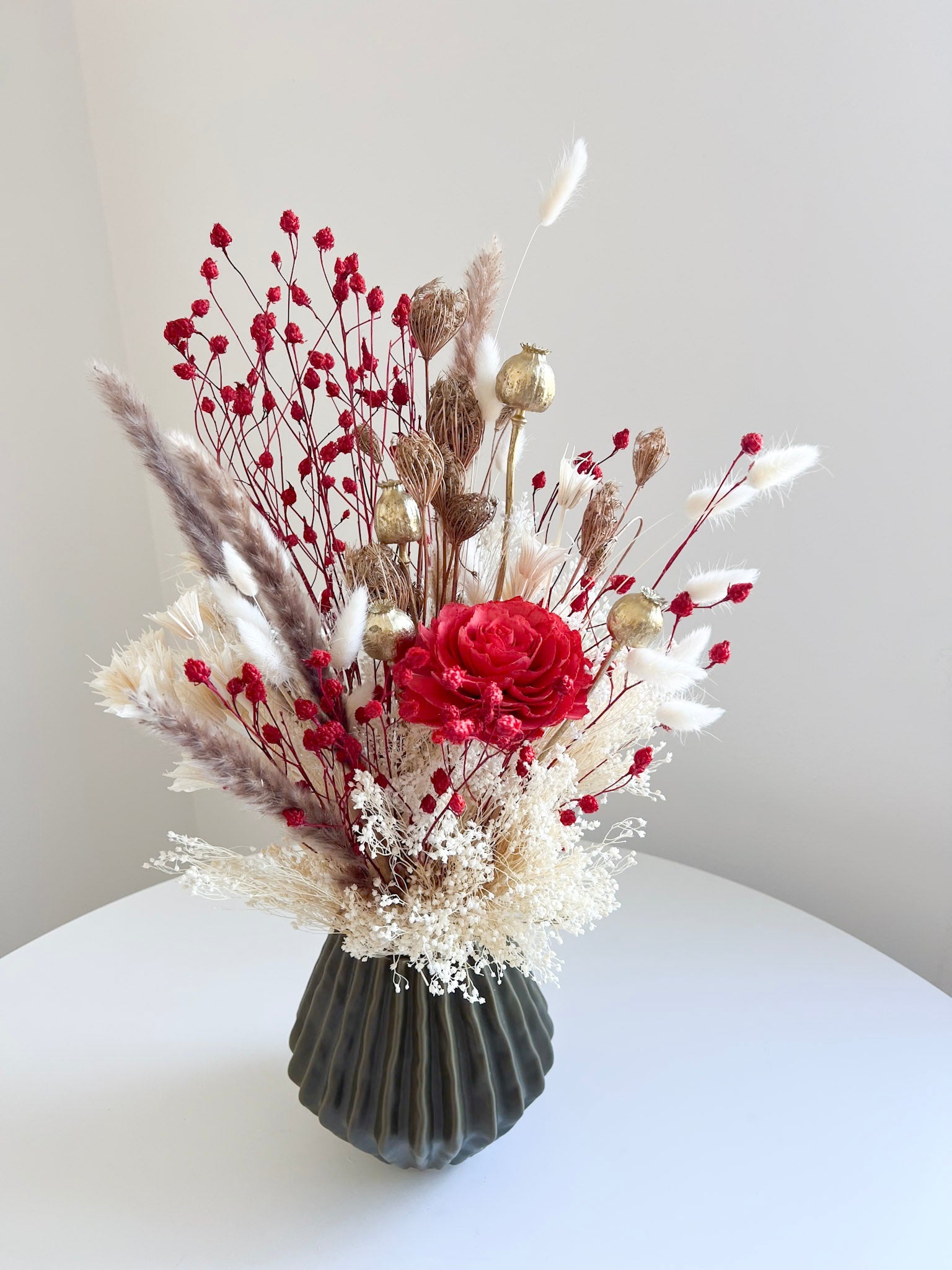 CLEOPATRA » Bouquet premium di fiori secchi bianco, rosso ed oro - Bloomoon