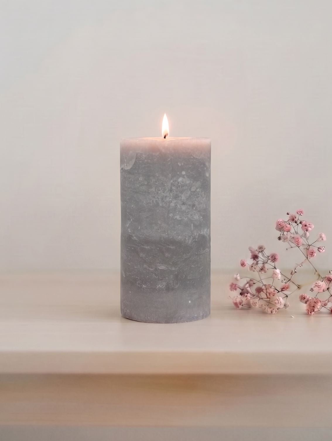 ELARA » Candela Cilindrica Rustica Grigio | Cera Grezza 19cm - Bloomoon