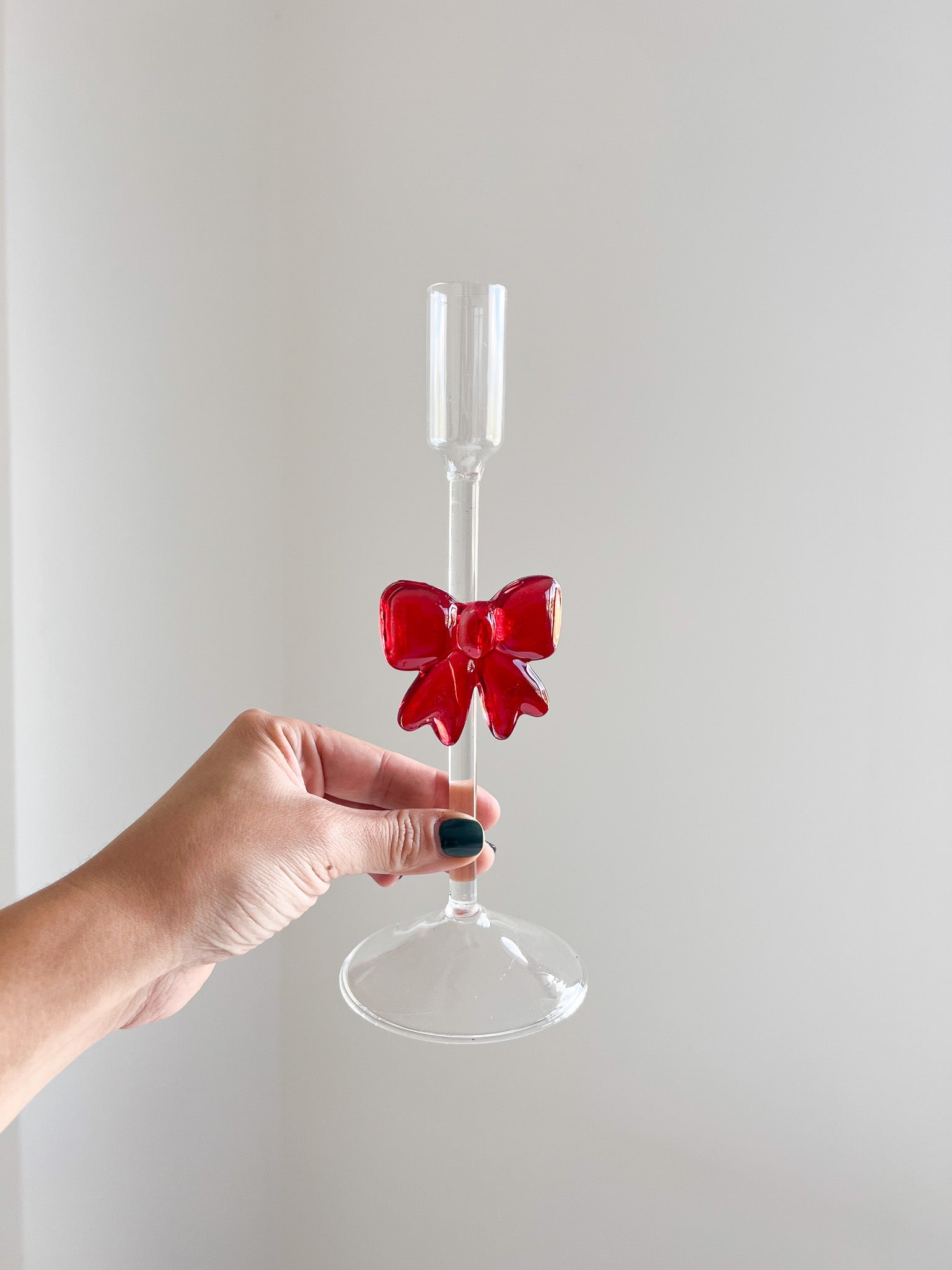 MICHELLE » Portacandela in vetro trasparente con fiocco rosso H23cm - Bloomoon
