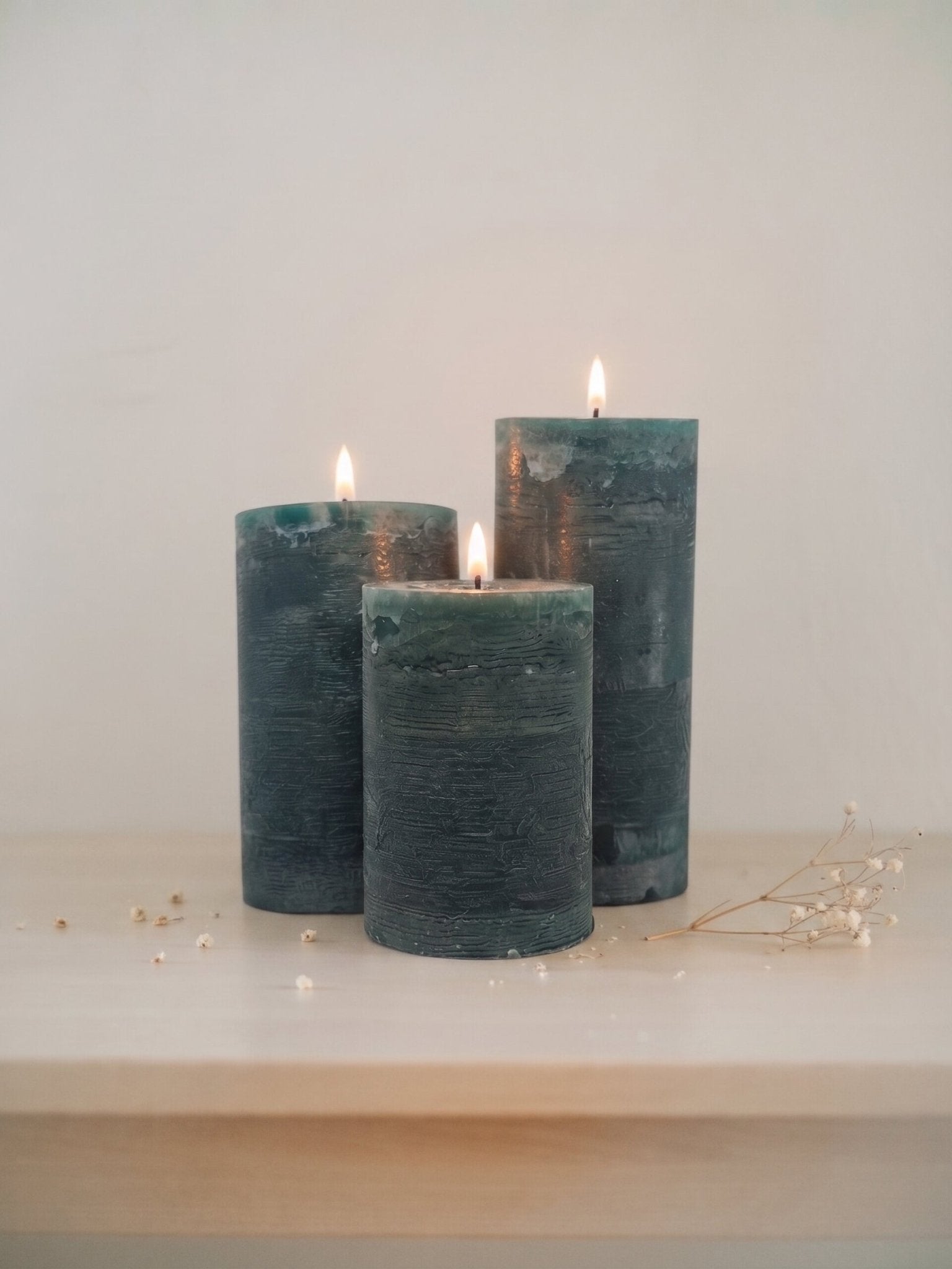VELVET TRIS » Tris di Candele Rustiche in Cera Verde - Bloomoon