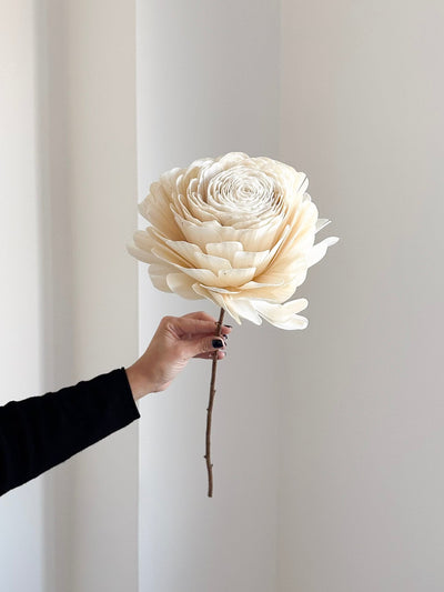ZUCCHERO » Rosa ricostruita in fibra di manioca extra large avorio con stelo - Bloomoon